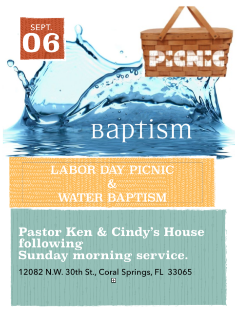 Labor Day picnic and water baptism invitation.