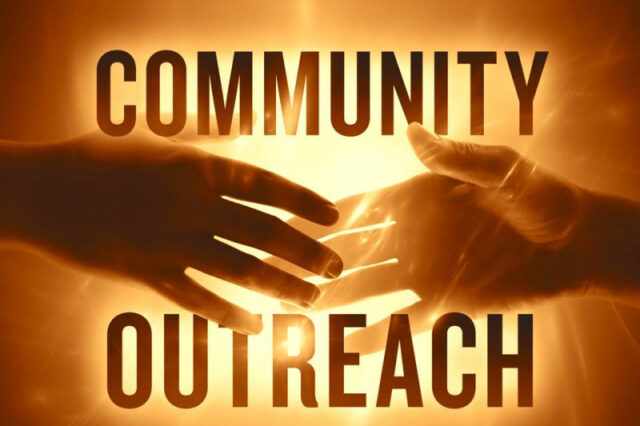 Hands reaching out, "Community Outreach" text.
