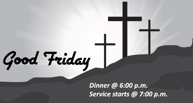 Good Friday event with three crosses illustration.